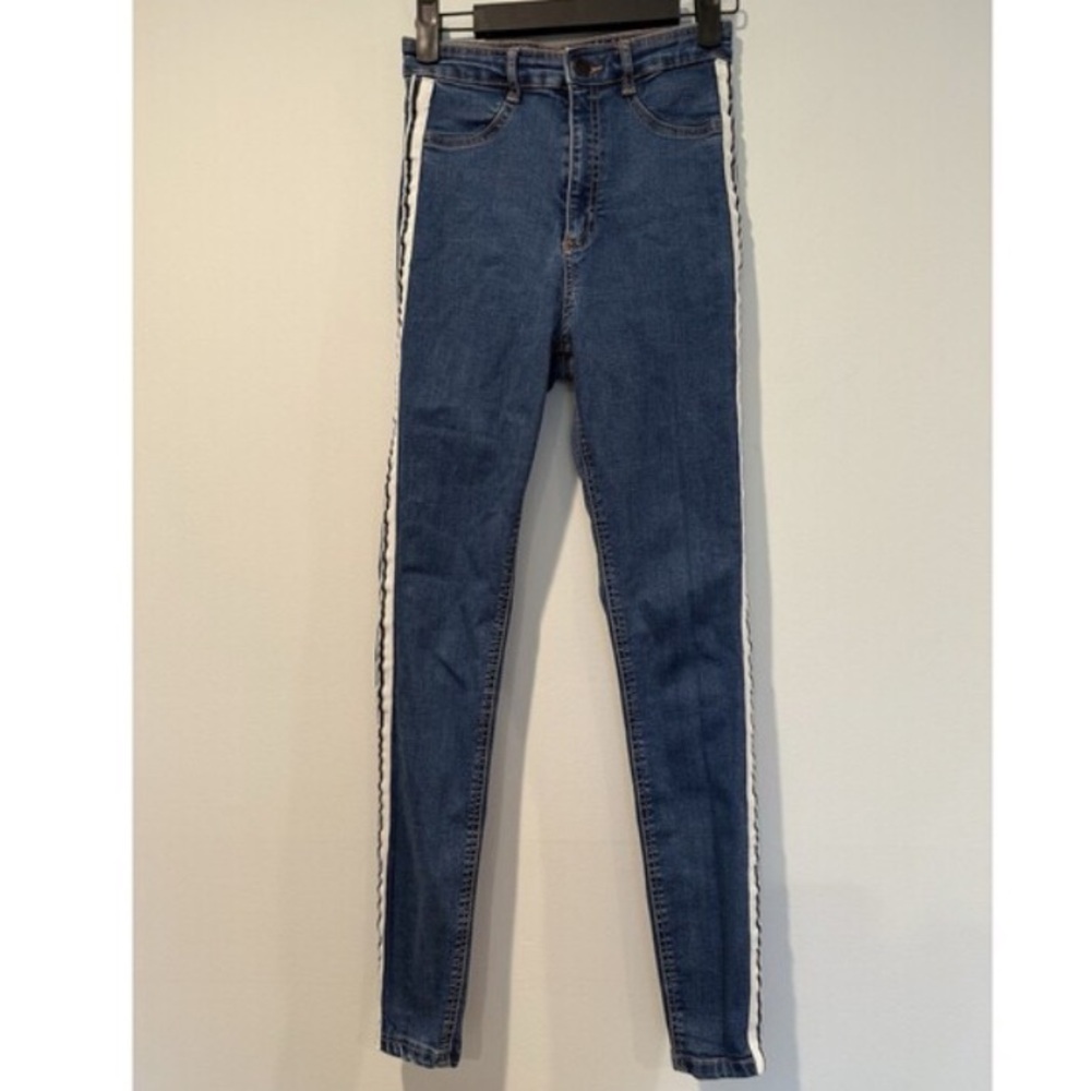 Zara Skinny Jeans Womens 23" Trafaluc Striped Preppy Coastal Travel Concert